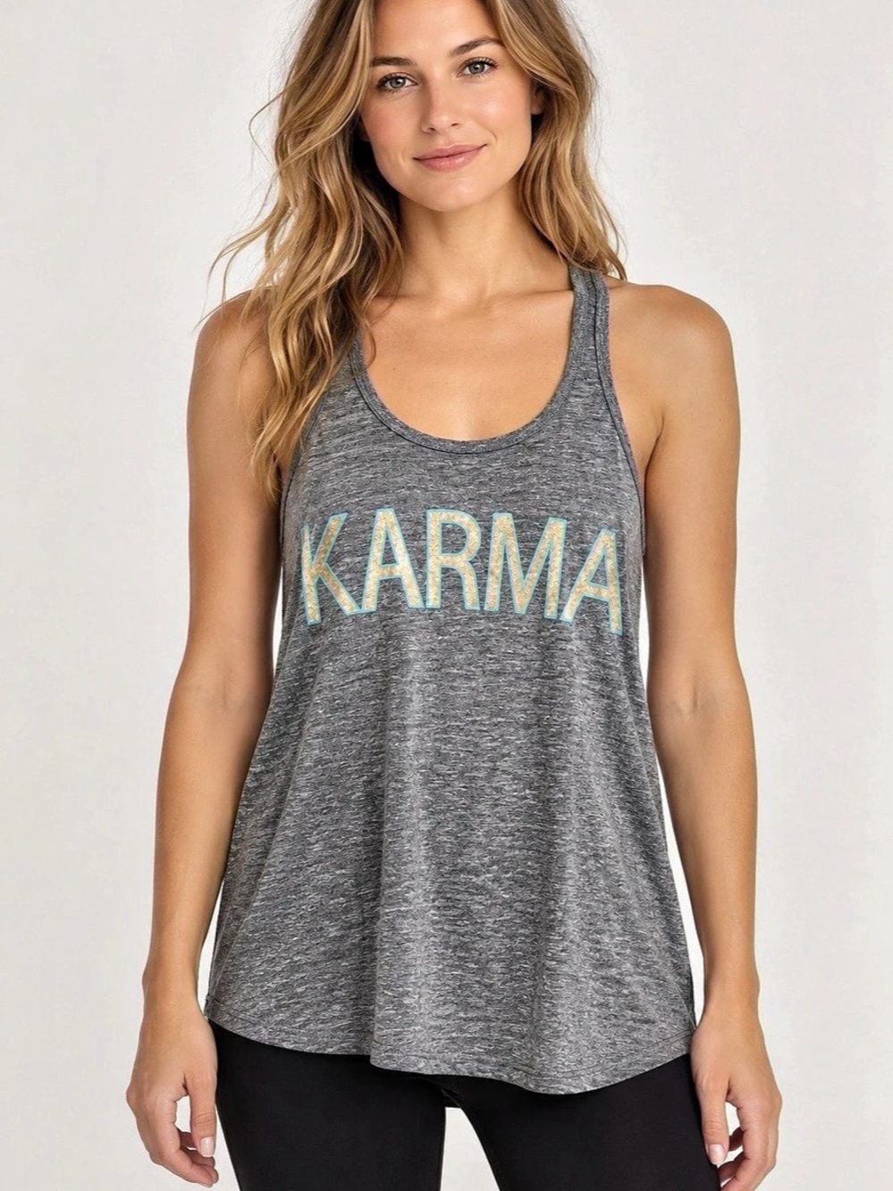 Chaser Karma Graphic Tank Top Gray & Black Small